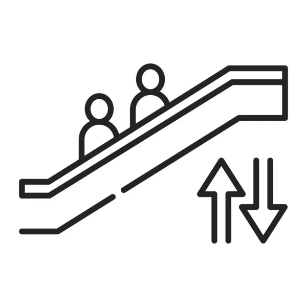Значок Черной Линии Эскалатора Движущаяся Лестница Которая Перевозит Людей Между — стоковый вектор