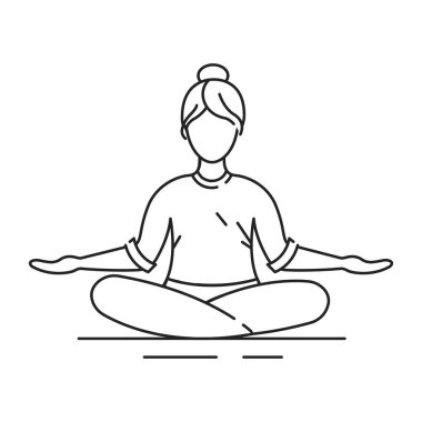 Padmasana Lotus siyah çizgi simgesi. Bacak bacak üstüne atmış Asana, her ayağın karşı bacağa konduğu yerde. Web sayfası için piktogram, mobil uygulama, tanıtım. Düzenlenebilir vuruş.