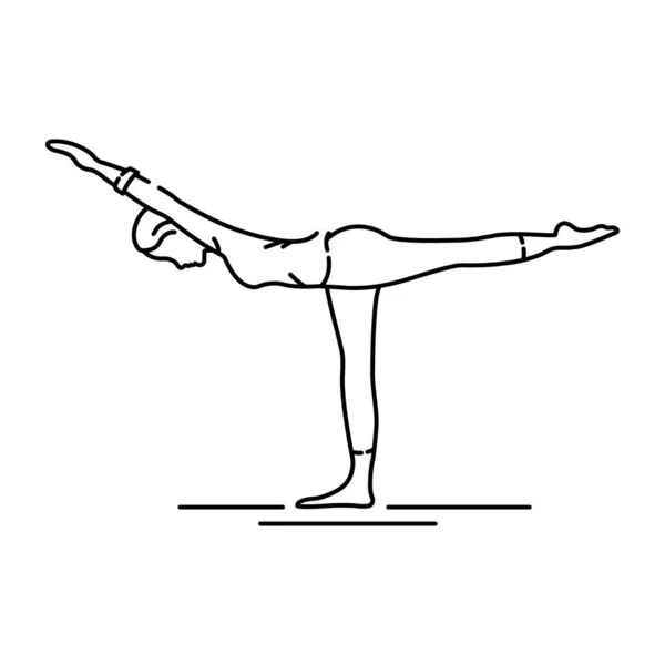 Guerrier Pose Virabhadrasana Icône Ligne Noire Pictogramme Pour Page Web — Image vectorielle