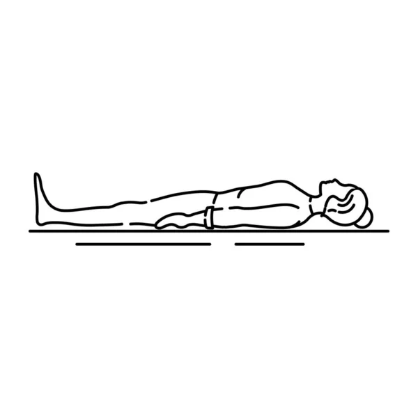 Cadáver Pose Savasana Icono Línea Negra Asana Hatha Yoga Pictograma — Vector de stock