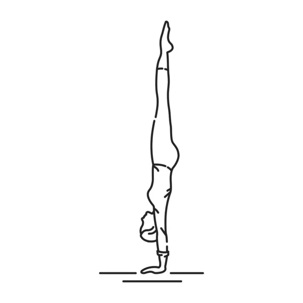 Adho Mukha Vrkshasana Handstand Icône Ligne Noire Fait Partie Séquence — Image vectorielle