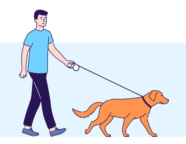Joven Camina Con Ilustración Vectores Para Perros Estilo Vida Saludable — Vector de stock
