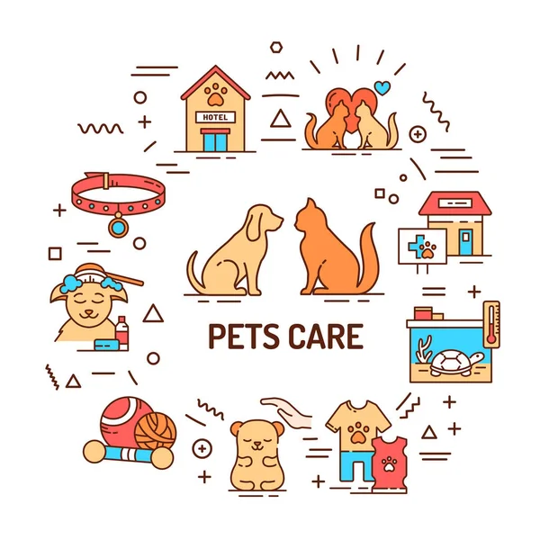 Panji Web Pets Peduli Layanan Untuk Hewan Domestik Infografis Dengan - Stok Vektor