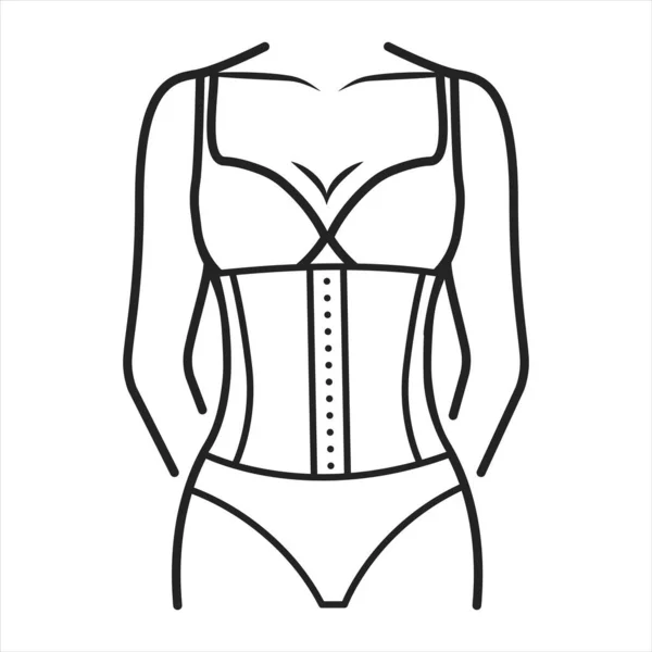 Corset Lingerie Black Line Icon Bodice Worn Mould Shape Torso — Stock Vector