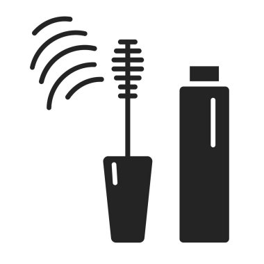 Maskara siyah kabartma simgesi. Dekoratif kozmetik işareti. Güzellik endüstrisi. Profesyonel yüz makyajı. Web sayfası için piktogram, mobil uygulama, tanıtım. UI UX Arayüz tasarım ögesi