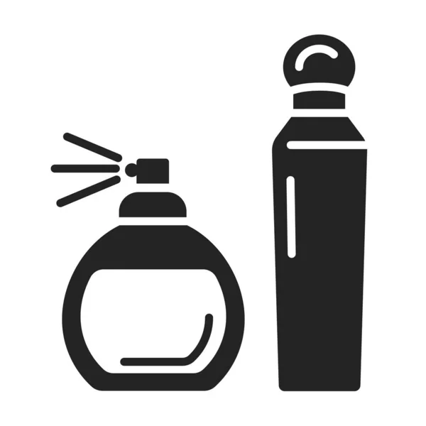 Parfymflaskor Glyf Svart Ikon Doftskylt Feminin Kosmetisk Produkt Piktogram För — Stock vektor