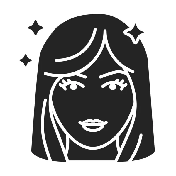 Hermosa Cara Las Mujeres Con Peinado Moda Icono Glifo Negro — Vector de stock