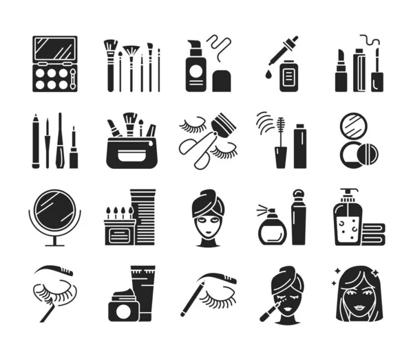 Friseurservice Glyphen Schwarze Symbole Gesetzt Professionelles Haarstyling Beauty Industrie Piktogramme — Stockvektor