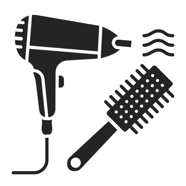 Para Secar Pelo Icono Glifo Negro Artículos Peluquería Secadora Cepillo — Vector de stock