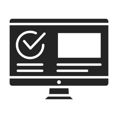 Onaylanmış işaret simgesine sahip bilgisayar. Başarılı kayıt, güncelleme veya indirme kavramı. Anlaşma, onaylama unsuru. Web sayfasını imzala, mobil uygulama. Vektör izole nesne