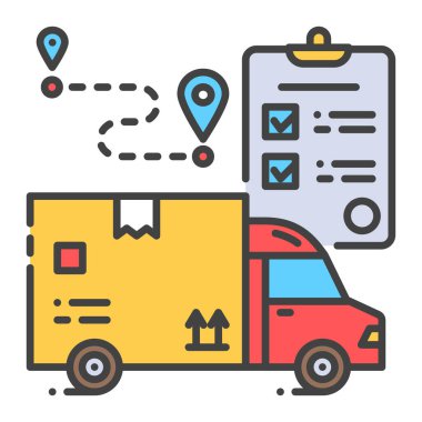 Teslimat renkli çizgi simgesi. Nakliye ve kontrol listesi işareti. Ekspres nakliye. Dünya çapında lojistik. Web sayfasını imzala, uygulama. UI UX GUI tasarım elemanı. Düzenlenebilir vuruş