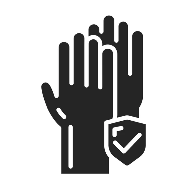 Gumi Tisztító Kesztyű Fekete Jel Ikon Kézvédelem Szennyezés Ellen Piktogram — Stock Vector