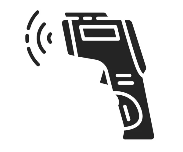 Temassız kızılötesi termometre siyah kabartma simgesi. Salgını önleme. Web sayfası, mobil uygulama, tanıtım için resim grafiği