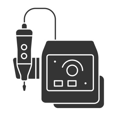 Elektrikli oje öğütücü siyah sembol. Manikür ve pedikür için profesyonel bir alet. Tırnak bakımı. Güzellik endüstrisi. Web sayfası için piktogram, tanıtım. UI UX Arayüz tasarım ögesi