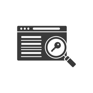 SEO anahtar sözcüklü siyah sembol. Dijital pazarlama tabelası. Meta veri vektör piktogramı. İnternet sitesi sıralama sembolü. Web sayfası, mobil uygulama, tanıtım için nesne. UI UX Arayüz tasarım ögesi