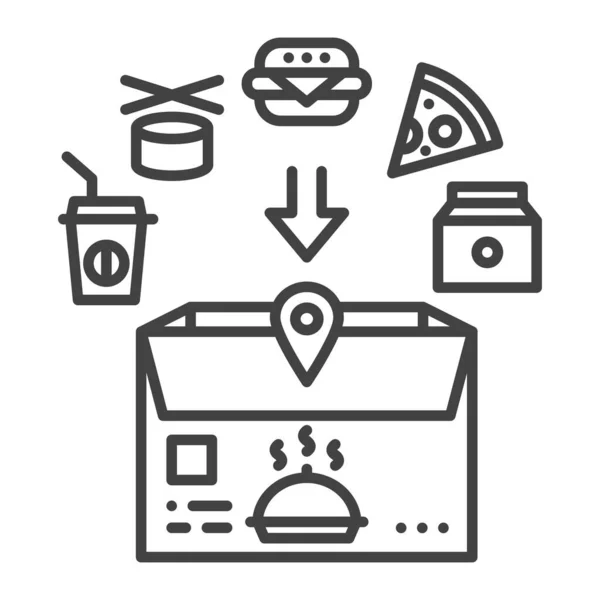 食物运送黑线图标 打开装有快餐的盒子 签署的网页 Gui设计元素 可编辑笔划 — 图库矢量图片