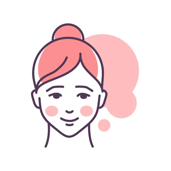 Human Feeling Shyness Line Color Icon Face Young Girl Depicting — Stock Vector