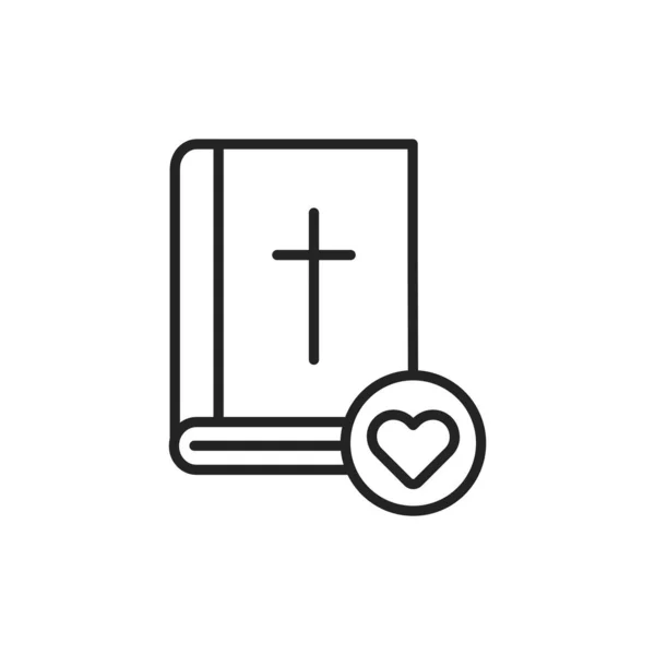 聖書の黒い線のアイコン 社会的援助 教会の慈善団体 ボランティアのコンセプト Webページ モバイルアプリ バナー ソーシャルメディア ボタン ロゴにサインインします — ストックベクタ