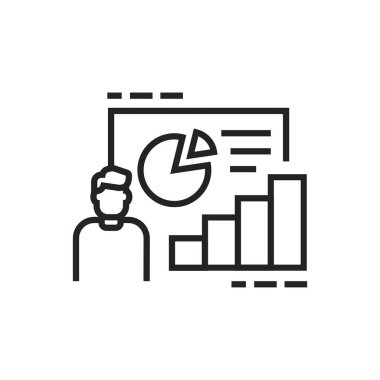 İş kursu siyah çizgi simgesi. Analitik ve analiz grafiği, grafik. Web sayfası için Pictogram, mobil uygulama UI UX Arayüz tasarım ögesi.
