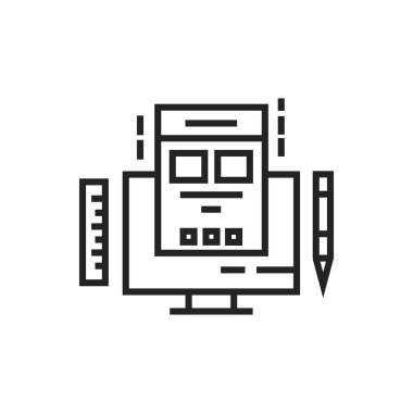 Grafik tasarım kursları siyah çizgi simgesi. Temel tasarımı öğrenmek, resimler yaratmak, bilgisayar programları çalışmak. E-öğrenme. Web sayfası için piktogram, mobil uygulama. UI UX GUI tasarım elemanı. Düzenlenebilir vuruş