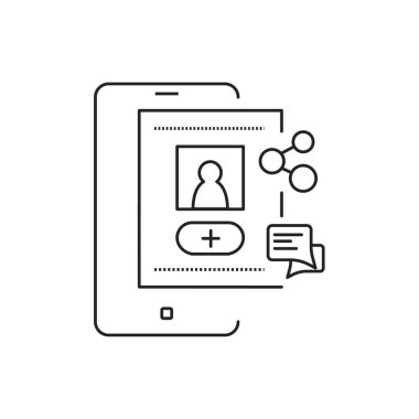 Hesap kaydı siyah çizgi simgesi. Sosyal medya bilgisi işareti. Akıllı telefondan blog oluştur. Web sayfası için piktogram, mobil uygulama, tanıtım. UI UX GUI tasarım elemanı. Düzenlenebilir vuruş