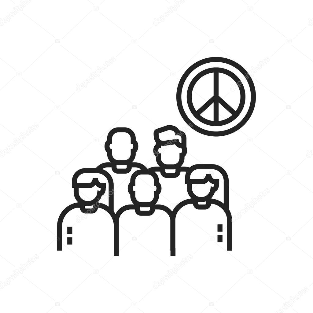 Anti war movement line black icon. Peaceful protest. Social protest. Pictogram for web page, mobile app, promo. Editable stroke