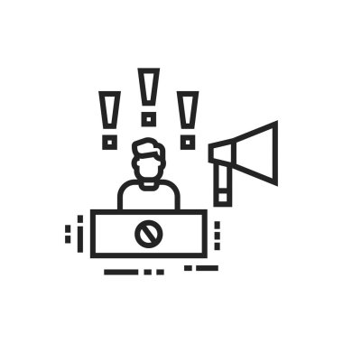 Protesto lideri siyah ikon. Sözcü sosyal protestoyu destekliyor. Halka konuşma. Sivil huzursuzluk belirtileri. Web sayfası için piktogram, mobil uygulama, tanıtım. Düzenlenebilir vuruş.