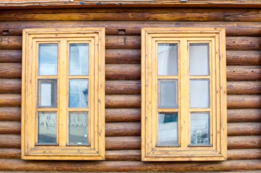 Doku, arka plan. ahşap windows, ahşap ev, ev yapılmış