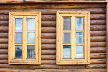 Doku, arka plan. ahşap windows, ahşap ev, ev yapılmış