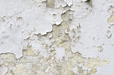 Doku, desen, arka plan. eski boya. Beton duvar boya, boya soyut beton arkasında kırık. Beyaz ses tonuyla boya zaman içinde flakes