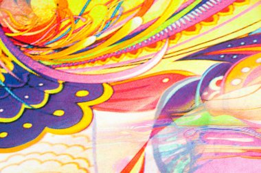 Kumaş renkleri soyutlama, sarı, mavi, mavi, kırmızı çizgiler bir deseni ile. Fotoğraf stüdyosu