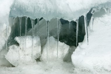 doku. buz. Donmuş buz Nehri üzerinde.