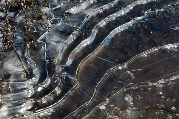 Texture Frozen Puddle Spring Ice Patterns — Stock Photo, Image