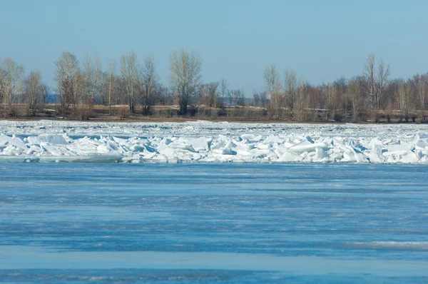 Потоп реки. Порванный речной лед. Река с последним льдом — стоковое фото