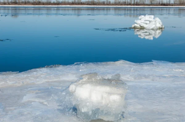 Jarní Záplavy Ledové Vody Early Jaro Řece Tatarstán Kama Rusko — Stock fotografie