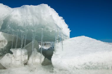 doku. buz. Donmuş buz Nehri üzerinde.