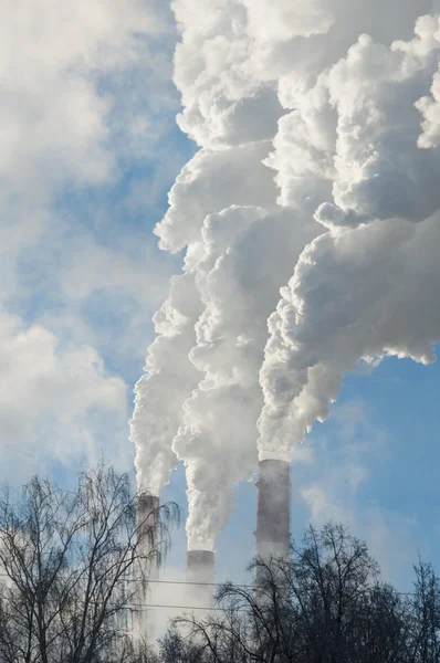 Energie Polen Hoogspanning Post Hoog Voltage Toren Hemelachtergrond Hrough Een — Stockfoto