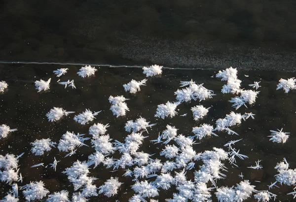 Winter peyzazh.Tekstura, background, pattern. frozen ice crystals on the ice. Frozen water. Solid body having a definite orderly structure