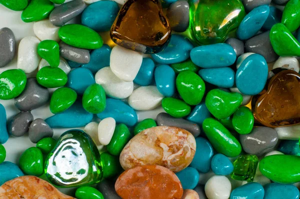 テクスチャ マリン小石 な貝殻やガラスの心の背景 石の背景 — ストック写真