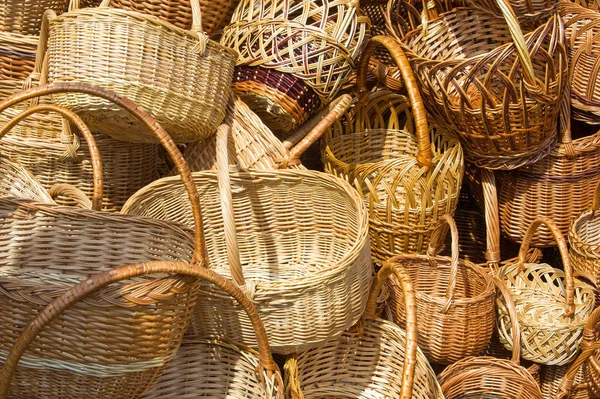 Baskets Woven Willow Twigs Container Used Hold Carry Things Typically — Stock Photo, Image