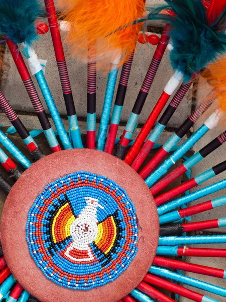 native american indian chief headdress. detail feather and dream catcher. decoration Redskins