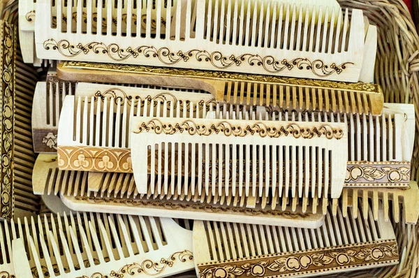 wooden combs. Comb hair combing. a strip of plastic, metal or wo