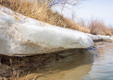 nehir son buz. Son buz parçası. son buz Ili Nehri üzerinde iğne. Orta Asya, Kazakistan bozkırlarında