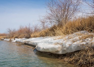 nehir son buz. Son buz parçası. son buz Ili Nehri üzerinde iğne. Orta Asya, Kazakistan bozkırlarında