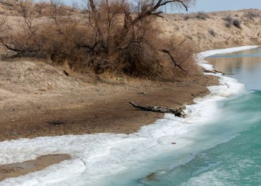 nehir son buz. Son buz parçası. son buz Ili Nehri üzerinde iğne. Orta Asya, Kazakistan bozkırlarında