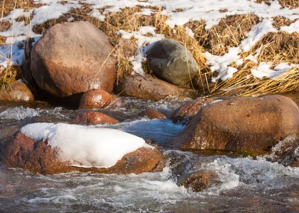 Wiosną Ubiegłego Roku Śnieg Tekstury Wody Powstającej Wskutek Topnienia Lodu — Zdjęcie stockowe
