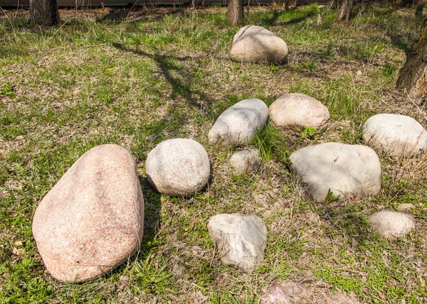 Taşlar Çimenlerin Üzerinde Dağınık Taşlar — Stok fotoğraf