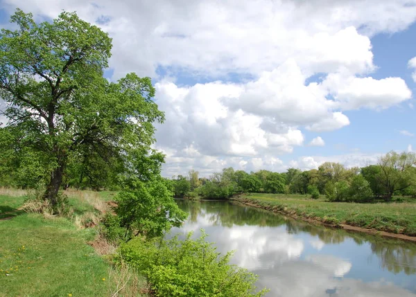 Ciel Été Dans Les Nuages Rivière Panorama Dans Une Journée — Photo