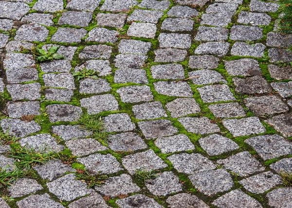 Het Patroon Achtergrond Bestrating Van Granieten Steen Verharde Rijbaan Straat — Stockfoto