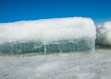 doku. buz. Donmuş buz Nehri üzerinde.